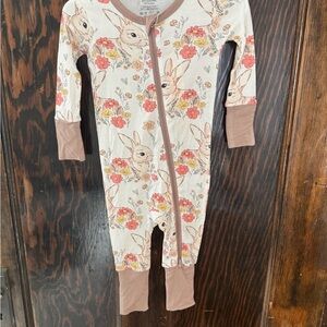 Little Sleepies Cream Bunny Floral Footed One-Piece with Pink Flowers